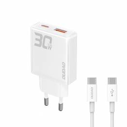 Dudao GaN 30W PD laddare USB-C / USB-A inkl 1m USB-C kabel - Vit