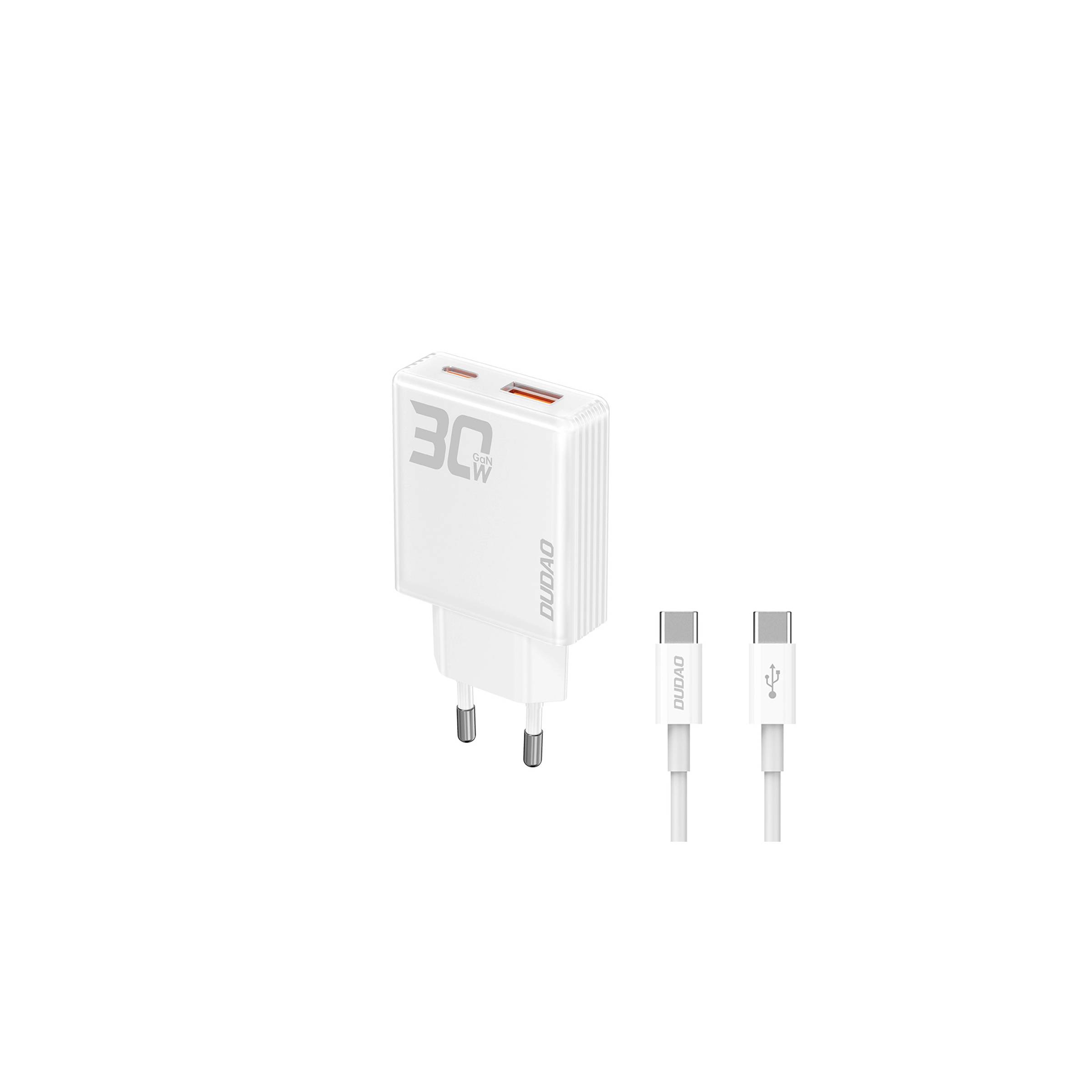 Dudao Gan 30w Pd Laddare Usb C / Usb A Inkl 1m Usb C Kabel Vit