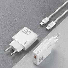  Dudao GaN 30W PD laddare USB-C / USB-A inkl 1m USB-C kabel - Vit