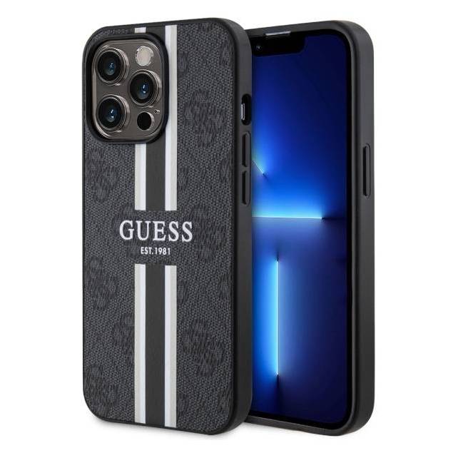 Guess iPhone 13 Pro / 13 sort hardcase 4G med striber MagSafe