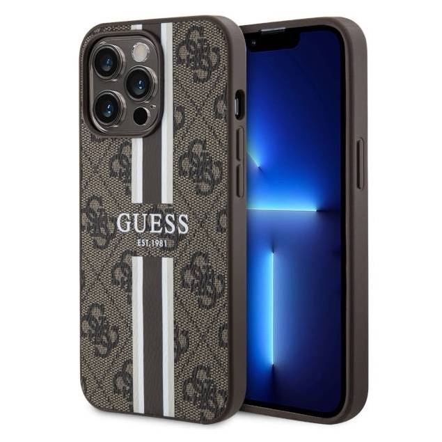 Guess iPhone 13 Pro / 13 brun hardcase 4G med striber MagSafe