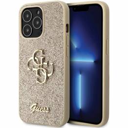 Guess cover til iPhone 13 Pro Max - guld glitrende skrå tekst Big 4G