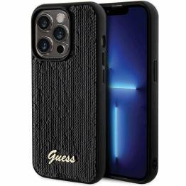 Guess paillet skrift metal cover til iPhone 13 Pro Max - sort