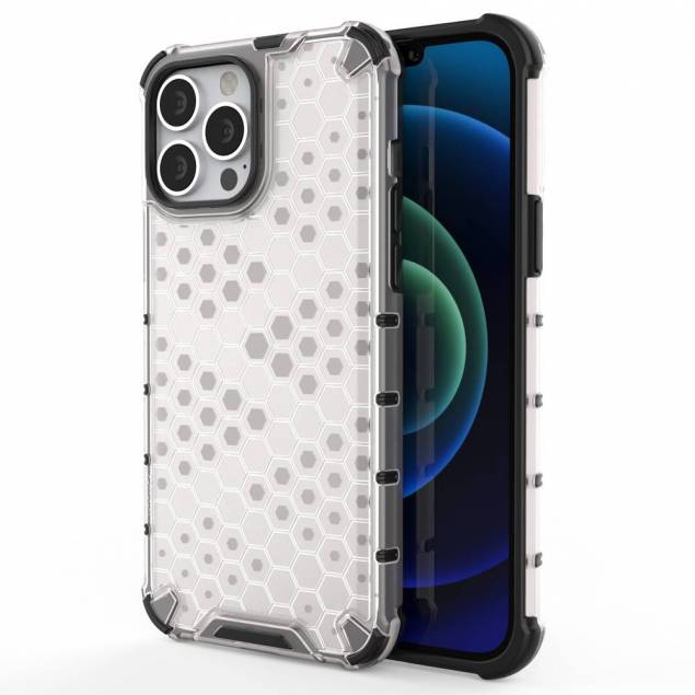 Honeycomb beskyttelsescover med TPU bumper til iPhone 13 Pro Max transparent