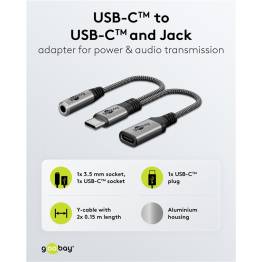  Goobay USB-C till Mini jack 3.5mm hona och USB-C hona - 60W - 17cm