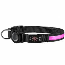 Vattentätt LED-halsband med AirTag-hållare för hund - Rosa - Large