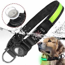  Vattentätt LED-halsband med AirTag-hållare för hund - Rosa - 38-60cm - Large