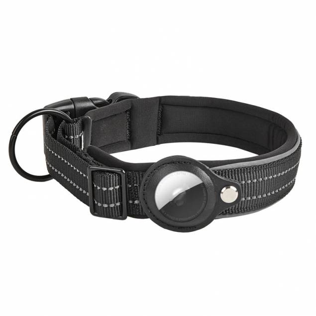 Halsband med AirTag hållare och reflex för hund - Svart - 48-55 cm - XL