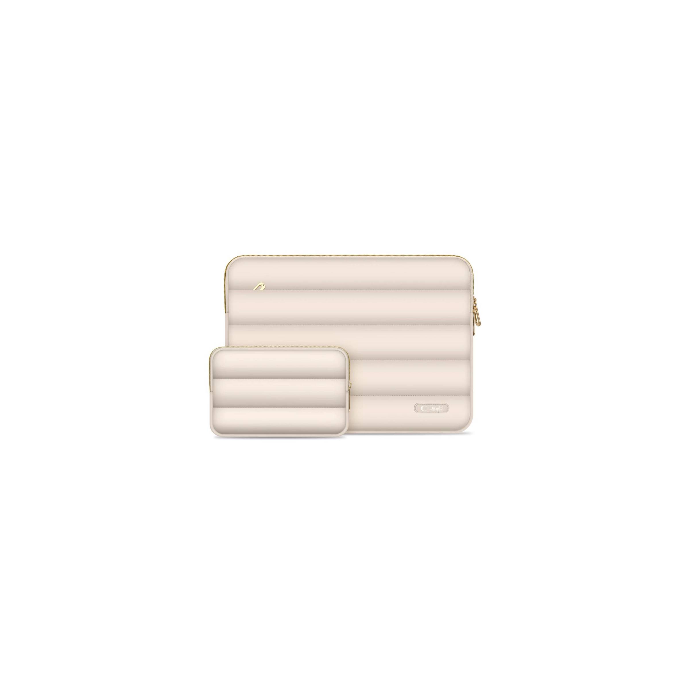 Puffy Macbook 13 14  " Sleeve Med Tilbehørsrum Og Lille Tilbehørstaske Beige