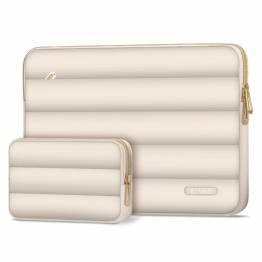  Puffy MacBook 13-14" sleeve med tilbehørsrum og lille tilbehørstaske - Beige