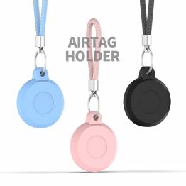  Vattentät AirTag-hållare med lanyard och flätad lädernyckelring - Rosa