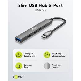  Goobay slank 5-i-1 USB-C 3.2 hub till 2x USB-C och 3x USB-A - 5 Gbit/s