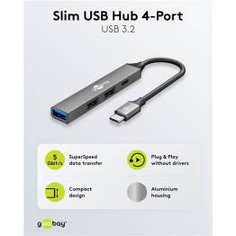  Goobay slank 4-i-1 USB-C hub för 1x USB-C och 3x USB-A - 5Gbit/s