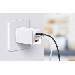  Baseus GaN5 Pro 3-port 2x USB-C och 1x USB inkl 1m USB-C kabel - 65W PD Mac-laddare - Vit