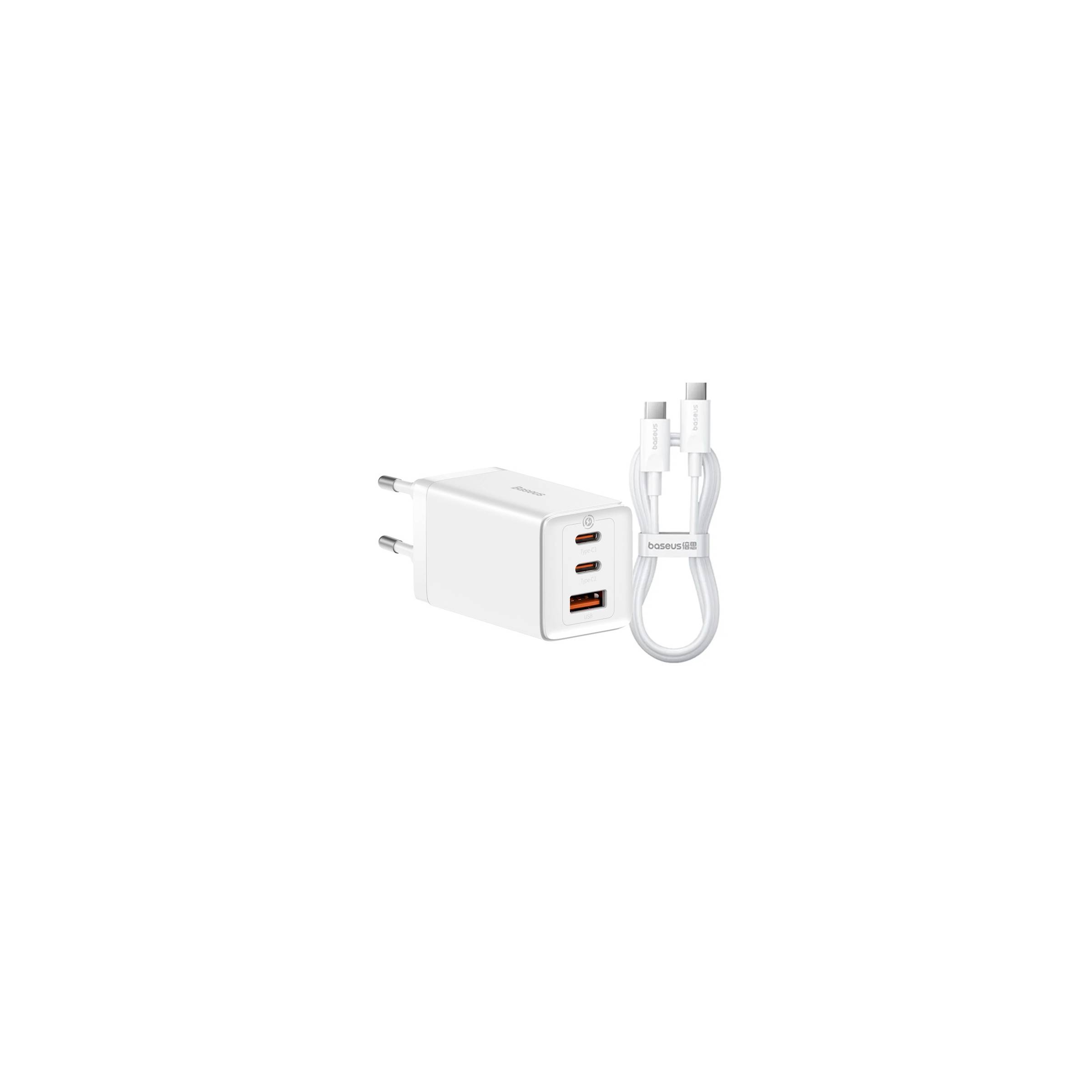 Baseus Gan5 Pro 3 Port 2x Usb C Och 1x Usb Inkl 1m Usb C Kabel 65w Pd Mac Laddare Vit