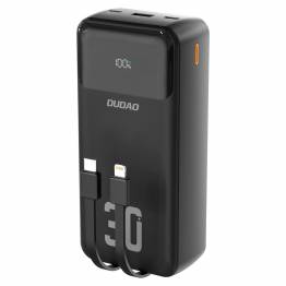 Dudao K15Max powerbank 30.000mAh med USB-C och Lightning kabel - 22,5W PD+QC - Svart