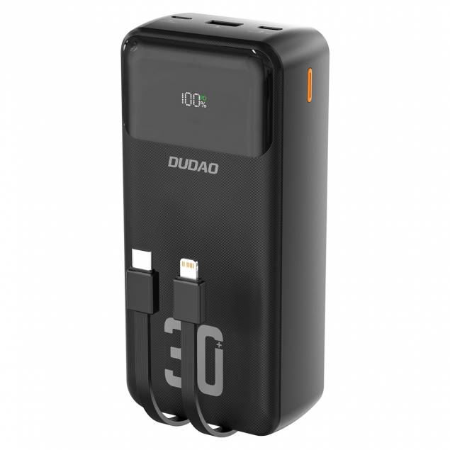 Dudao K15Max powerbank 30.000mAh med USB-C och Lightning kabel - 22,5W PD+QC - Svart Dudao K15Max powerbank 30.000mAh med USB-C och Lightning kabel - 22,5W PD+QC - Svart