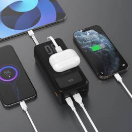  Dudao K15Max powerbank 30.000mAh med USB-C och Lightning kabel - 22,5W PD+QC - Svart