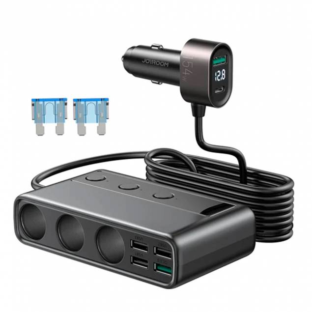 Joyroom 9-port 154W biloplader 5x USB-A / 1x USB-C PD 3 x cigaret-indganger
