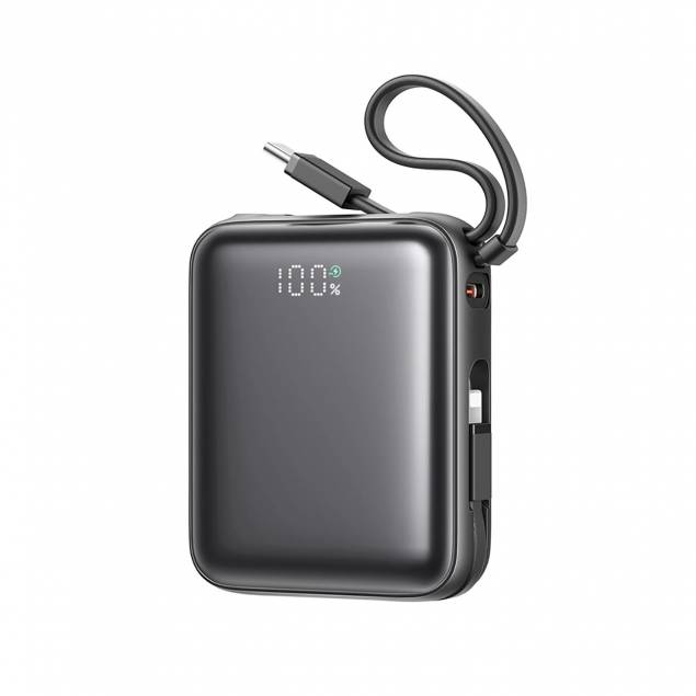 Joyroom powerbank med Lightning och USB-C kablar - 10.000mAh - 30W PD - Svart
