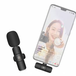  Trådlös Clip on mikrofon med USB-C och USB-C port för laddning av mobil