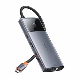 Baseus USB-C 6-i-1 hub: 2xUSB, 2xUSB-C 100W PD, HDMI och RJ45 och On/Off knapp för skärm