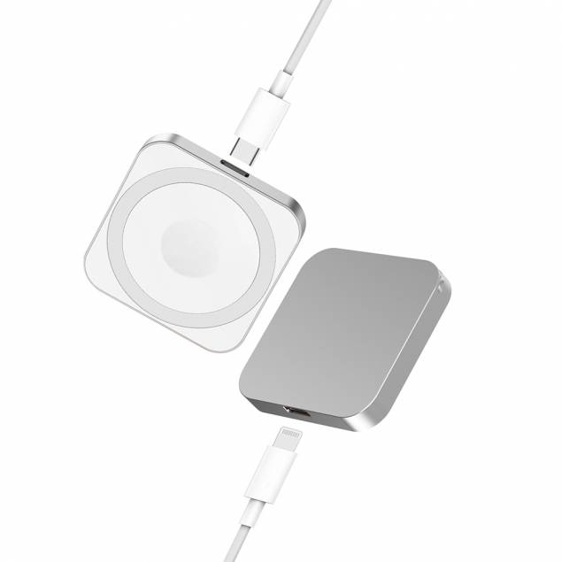 Pocket-size 3-i-1 Qi trådlös laddare - silver Pocket-size 3-i-1 Qi trådlös laddare - silver