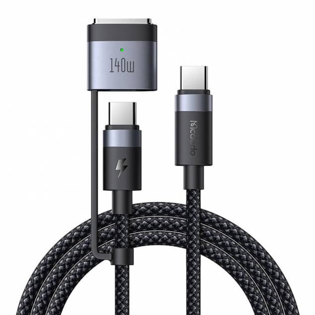2-i-1 USB-C till USB-C och Magsafe 3 PD snabb laddning vävd kabel - 140W - 2m