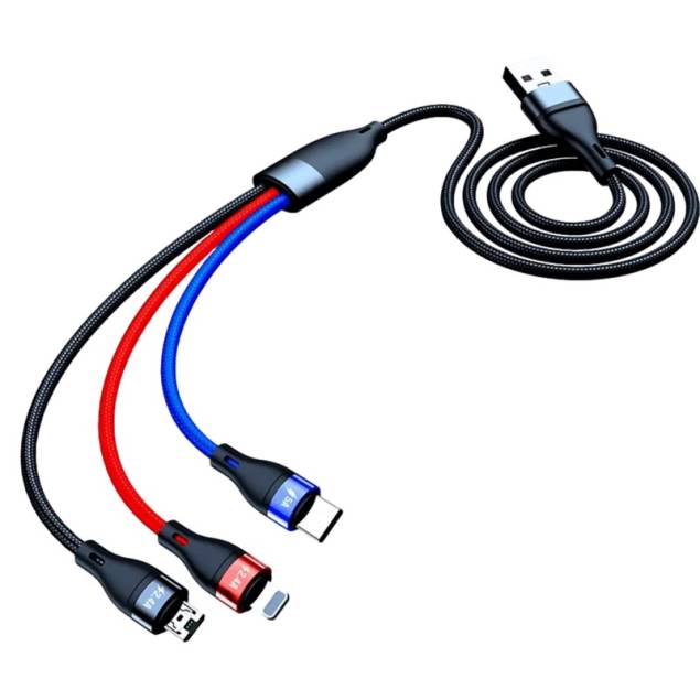 3-i-1 multiladdarkabel USB-C till Lightning, USB-C och Micro USB